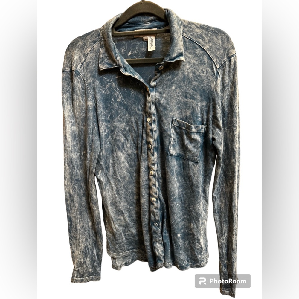 ANTHROPOLOGIE MICHAEL STARS Lesley blue tie dye XS long sleeve button down event